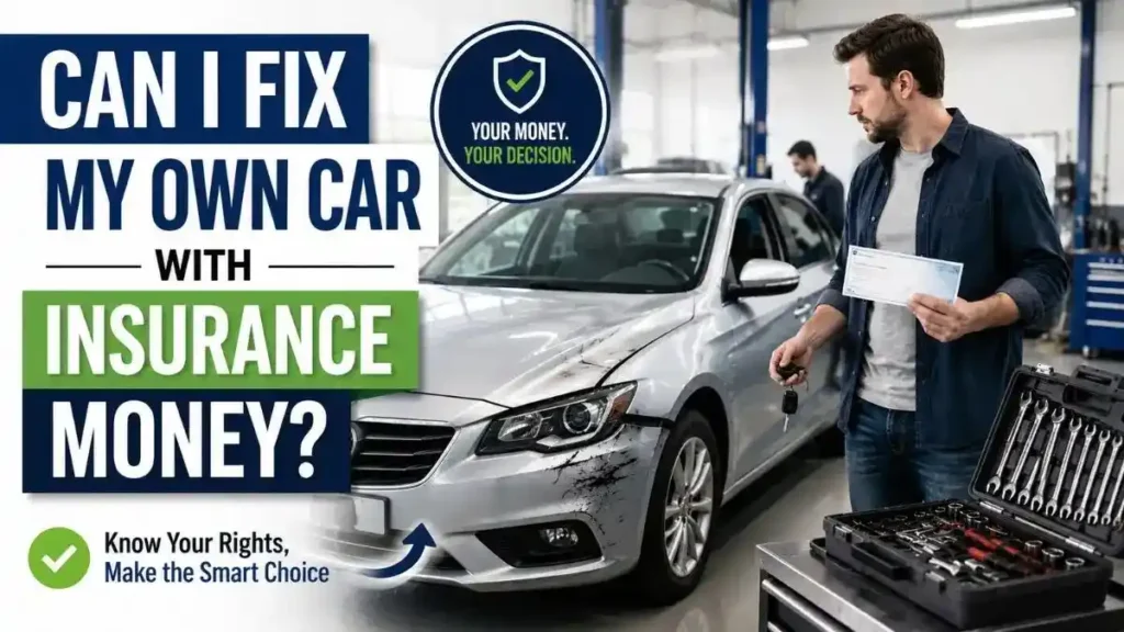 Can I fix my own car with insurance money? Vehicle owner reviewing an insurance payout while deciding between DIY car repair and a professional repair shop.