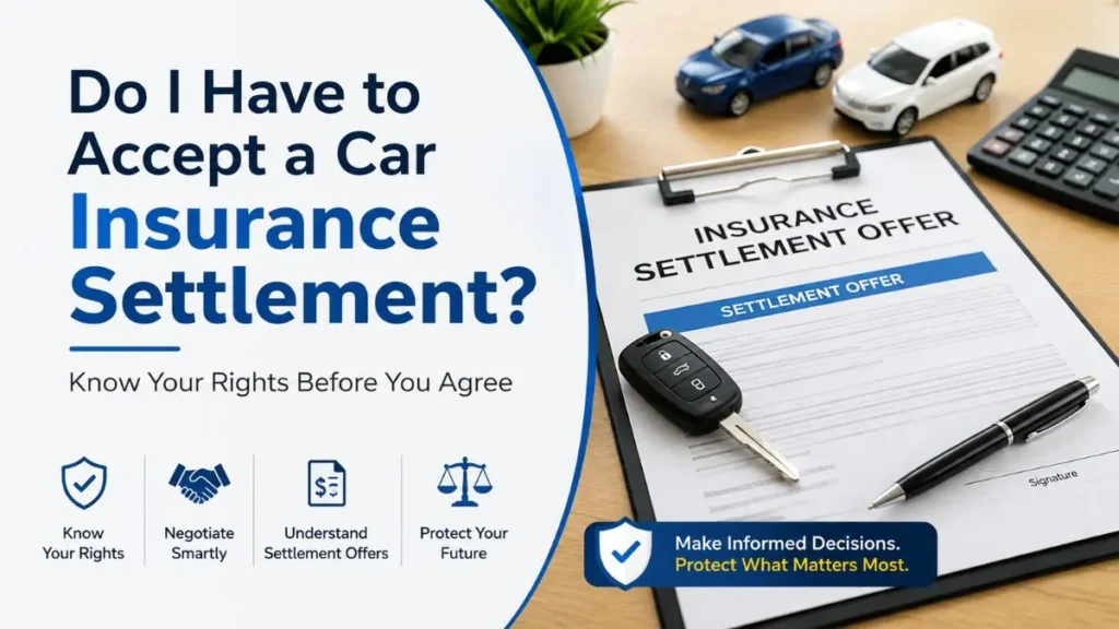Do I Have to Accept a Car Insurance Settlement? Guide explaining your rights to accept, reject, or negotiate a settlement offer after a car accident.