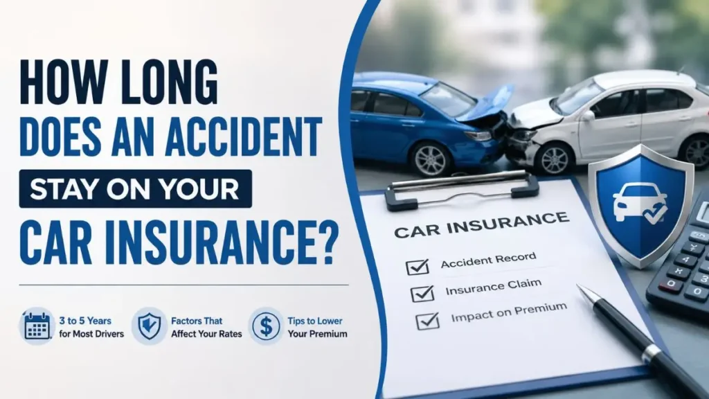 How long does an accident stay on your car insurance infographic showing accident timeline, insurance claim record, and premium impact