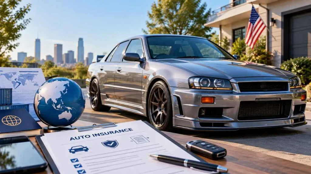 Imported car with auto insurance documents showing how an imported car affects insurance